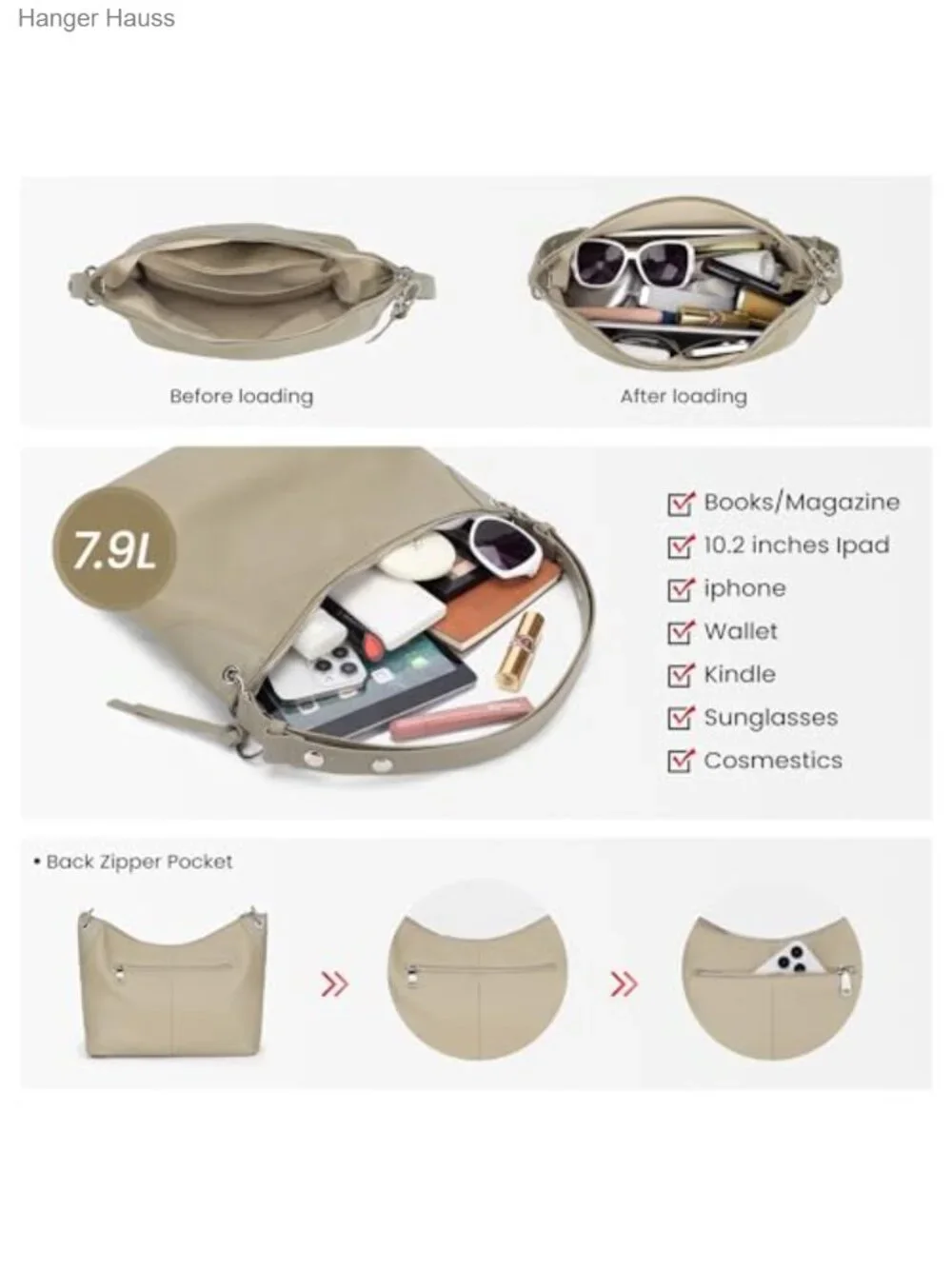 Genuine Leather Hobo Bag Crossbody Purse for Women Soft Adjustable Strap